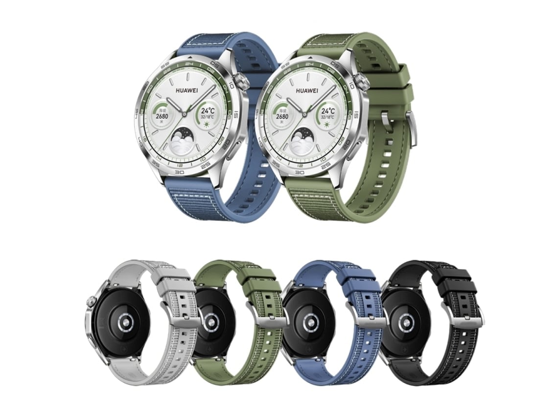 Correa Nailon Y Cuero Sintético Verde 46 Mm Para Huawei Watch Gt4