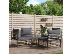 Conjunto de muebles de jardín con cojines de mimbre antracita, Dkd Home Decor