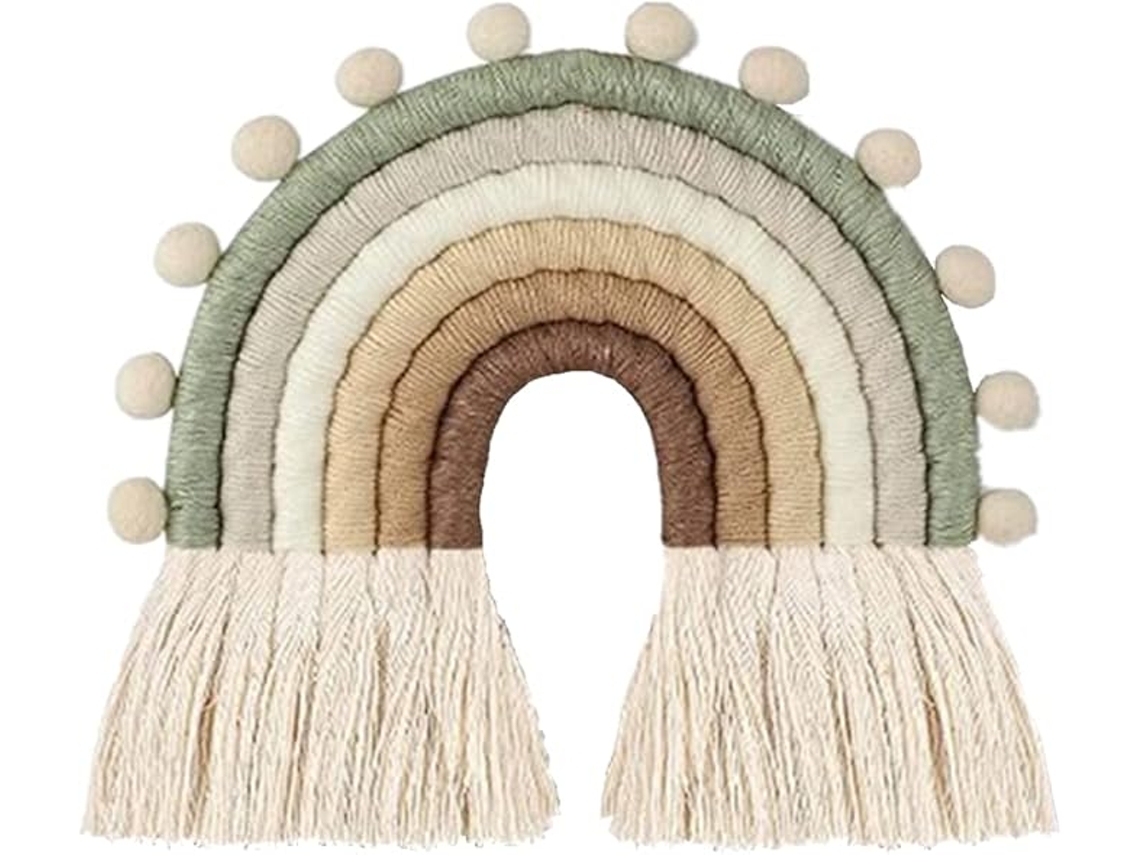 Collage De Pared De Macramé Arcoíris Tejido A Mano Con Bola, Estilo Bohemio Para La Habitación Del Bebé.
