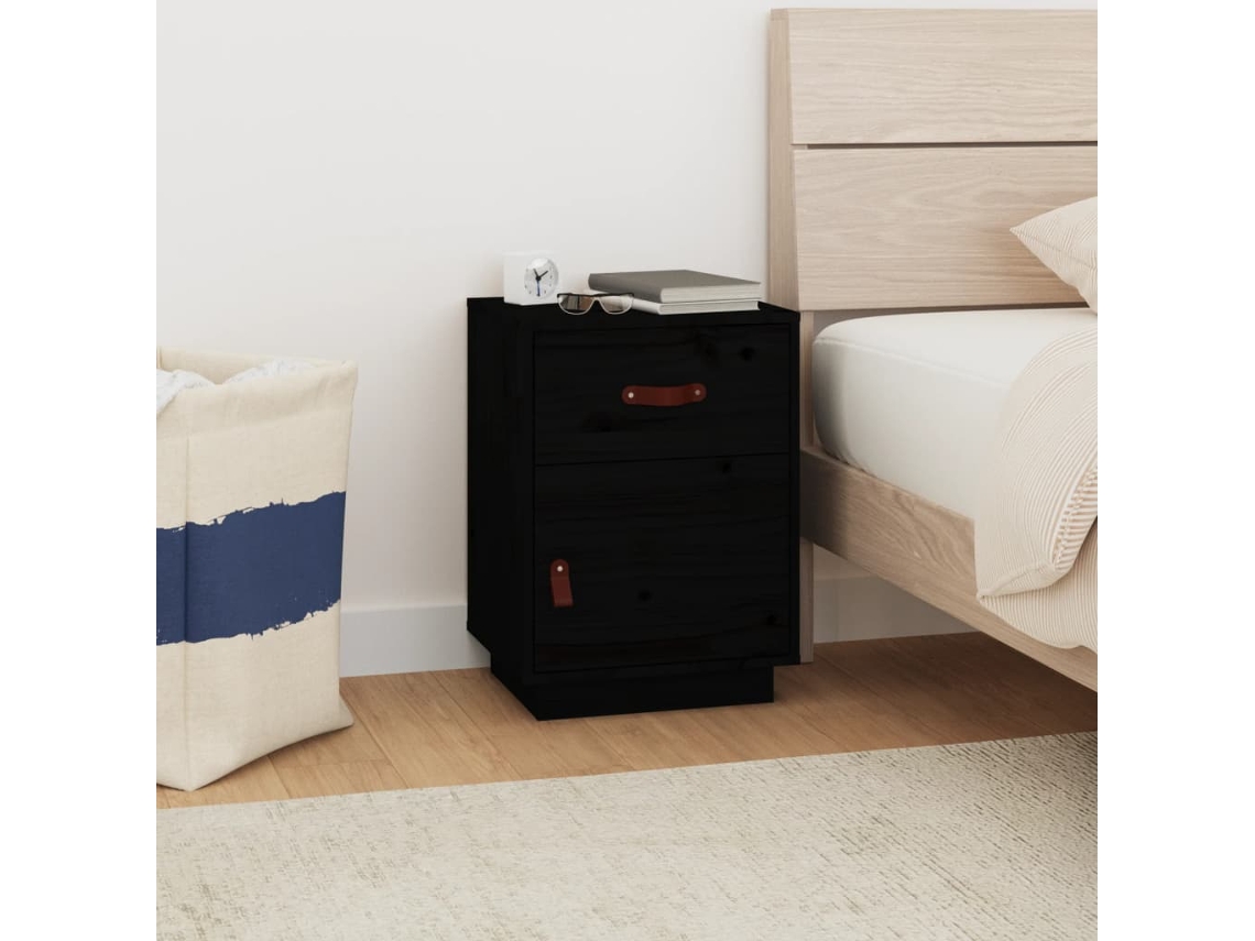 Mesa de Cabeceira LOVELY HOME Mesinha 40X34X55 Cm Madeira de Pinho Maciça Preto