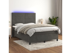 Cama Box Spring Colchón Y Led Terciopelo Gris Oscuro 140x190 Cm