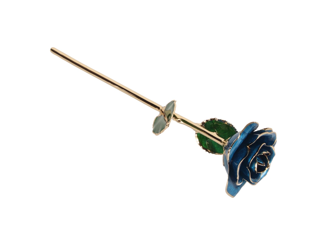 Rosa Preservada Bañada En Oro De 24 Quilates Con Detalles Brillantes Y Un Intenso Color Azul. Regalo De Cumpleaños.