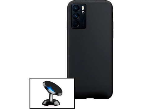 Carcasa + Soporte Magnético Oppo Reno6 5G PHONECARE Silicona Líquida Negro