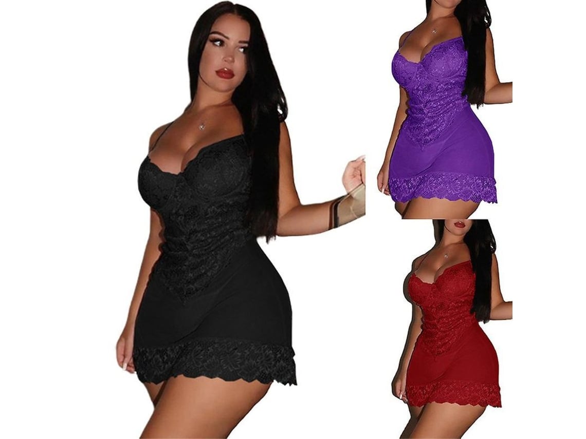 2026-vestido De Noche Para Mujer Con Encaje Cuello En V Talla Grande Lencería Spandex Pijama