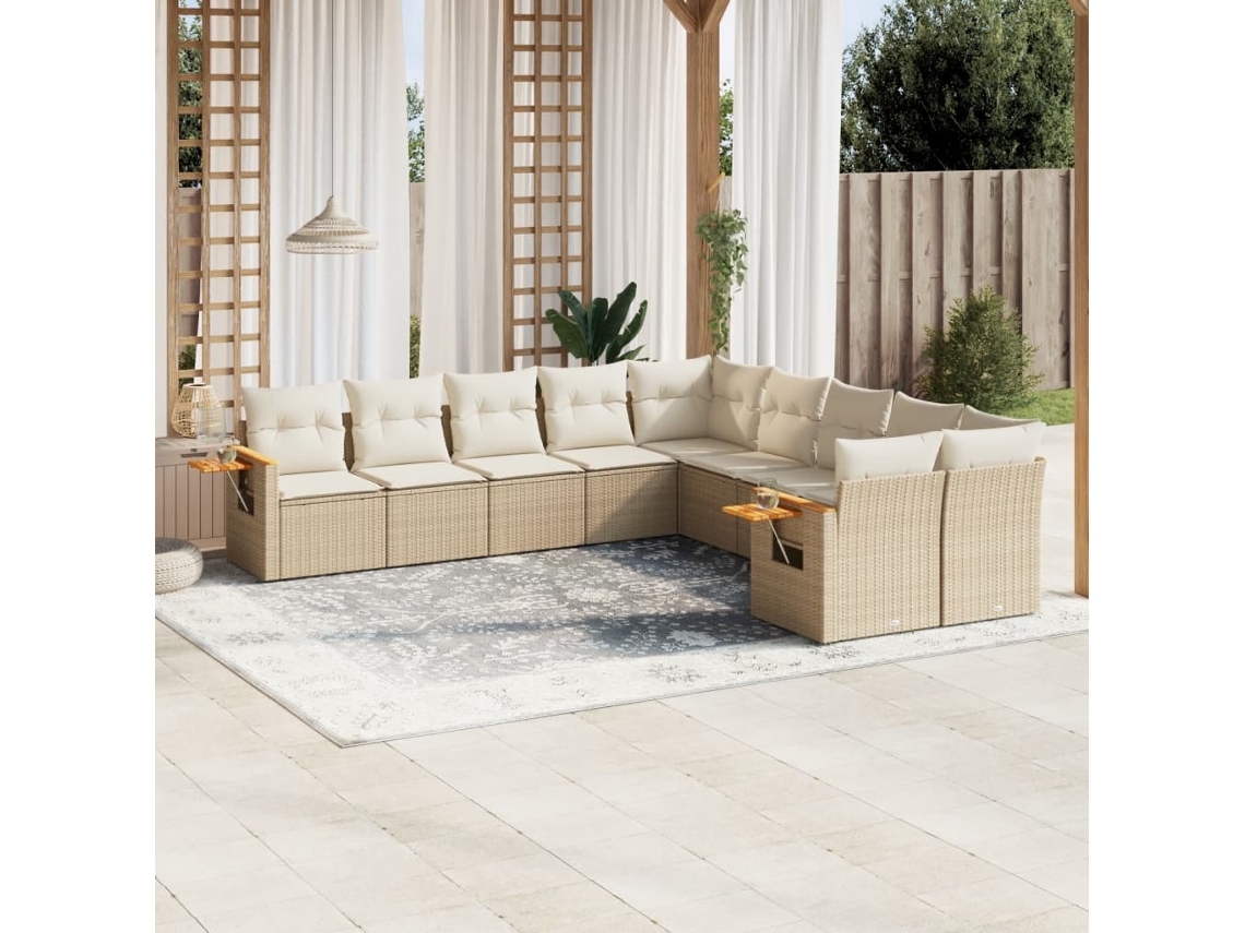 Conjunto de 10 sofás de jardín con cojines de mimbre beige de DKD Home Decor