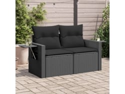 Sofá de jardín de 2 plazas con cojines, mimbre, negro, PE, Dkd Home Decor