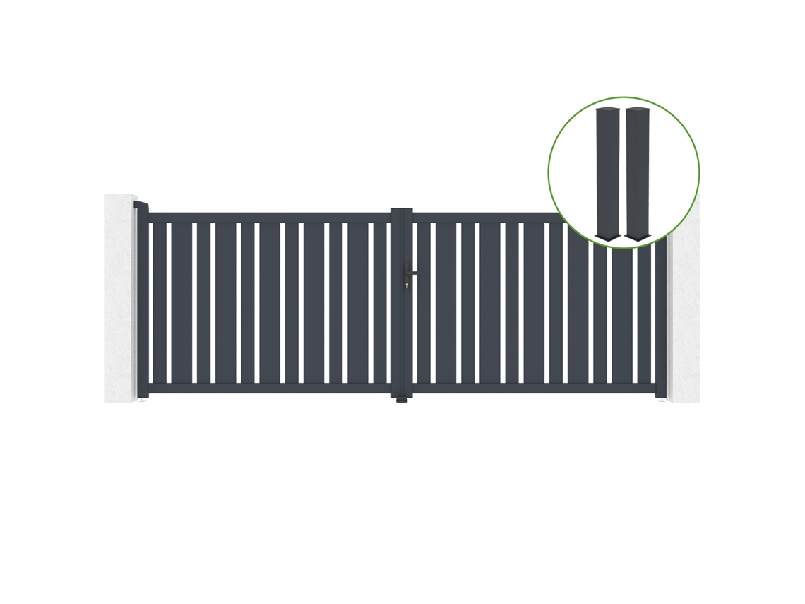 Puerta abatible 4m VEYMONT H.140cm aluminio gris 2 postes 20x20cm H.166cm CASANOOV