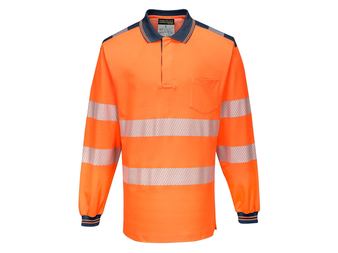 Polo de manga larga de alta visibilidad Portwest Pw3 / Azul marino y naranja / M