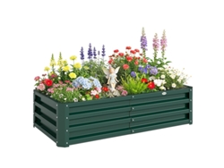 Macetero Rectangular Para Huerto, Chapa De Acero Corrugado, 120x60x30cm, Verde Oscuro.