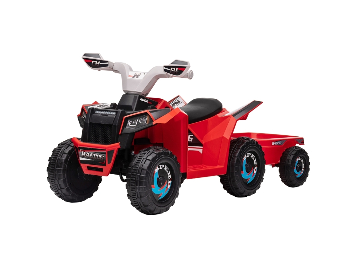 Quad Eléctrico Con Remolque, 2,5 Km/h, Autonomía De 50 Min, Apto Para Niños De 1,5 A 3 Años, 25 Kg, Rojo.