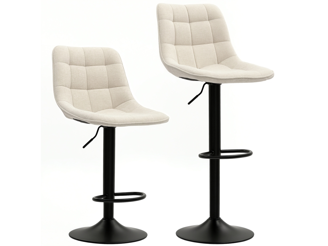 Juego De 2 Taburetes De Bar Tapizados En Chenilla Color Beige (reclinables 360°)