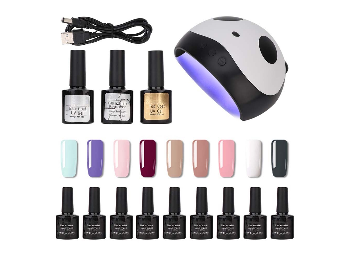 Kit de esmalte de uñas en gel con secador UV LED de 36 W, base, removedor de capa superior y set de manicura.