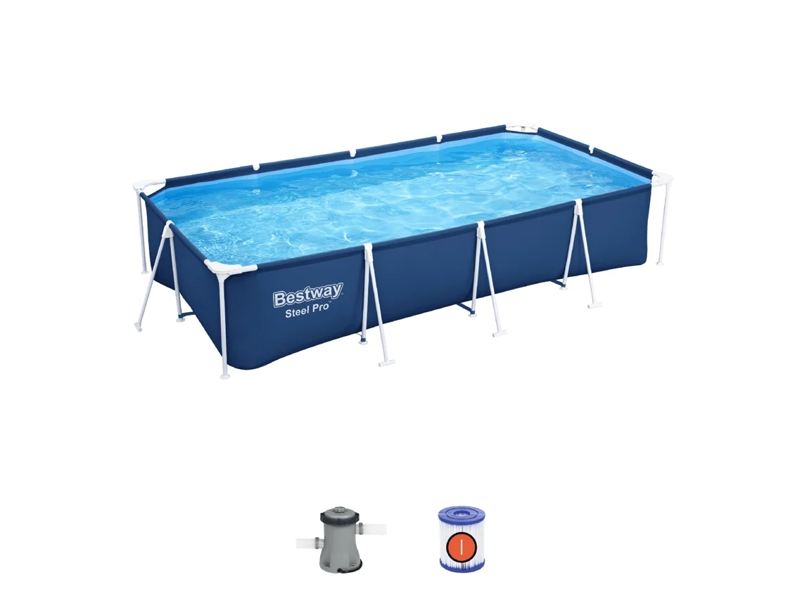 Piscina Desmontable Rectangular BESTWAY Steel Pro 400X211X81 Cm Con Depuradora de Cartucho de 1.249 L/H Color Azul