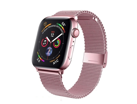 Correa de reloj con hebilla integrada de malla de acero y metal Milan para Apple Watch Series 8 y 7 de 41 mm (rosa)