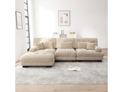 Sofá Esquinero en L – Sofá Cama Profundo, Terciopelo Chenille, Light Coffee