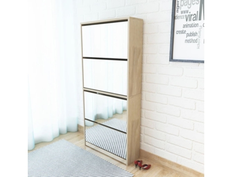 MAISON EXCLUSIVE - Mueble zapatero 4 compartimentos espejo color roble 63x17x134cm