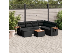 Conjunto de sofá de jardín de 8 piezas con cojines en mimbre sintético negro de DKD Home Decor