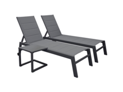 Conjunto de 2 tumbonas y mesa auxiliar Barbados en textileno gris aluminio gris antracita Happy Garden