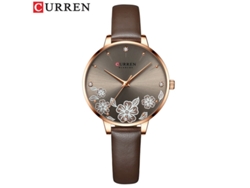 Reloj De Mujer Delgado (color Café Claro) Con Esfera Sencilla Estampada Con Pedrería.