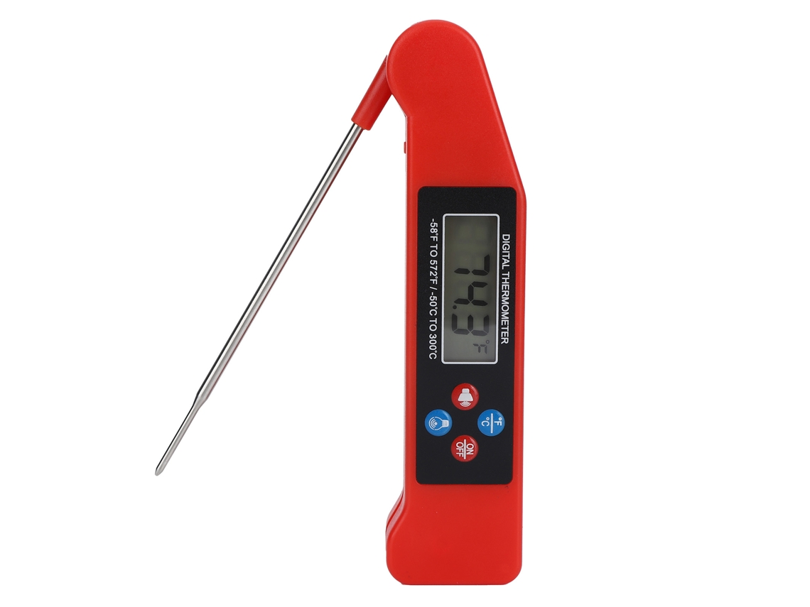 Termómetro digital portátil y plegable para cocina con pantalla LCD y respuesta rápida.