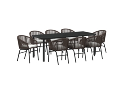 Conjunto de comedor de jardín Vidaxl de 9 piezas en ratán marrón