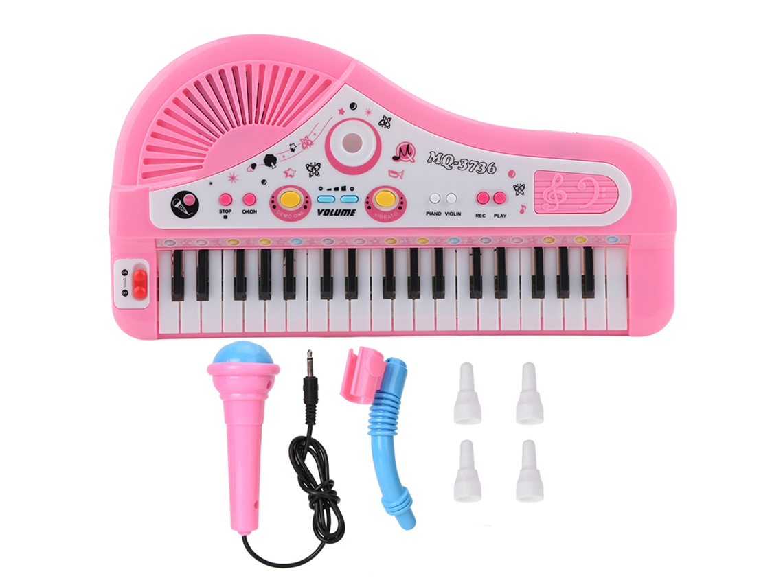 Piano Elétrico Infantil 37 Teclas Com Microfone Brinquedo Educativo Musical Rosa