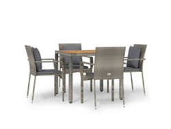 Conjunto 5 comedor de jardín VIDAXL con cojines ratán sintético gris