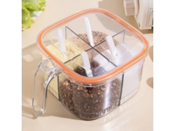 Caja De Especias Transparente De 4 Compartimentos Con Tapa Para Cocina: Sal, Pimienta, Azúcar, Naranja.