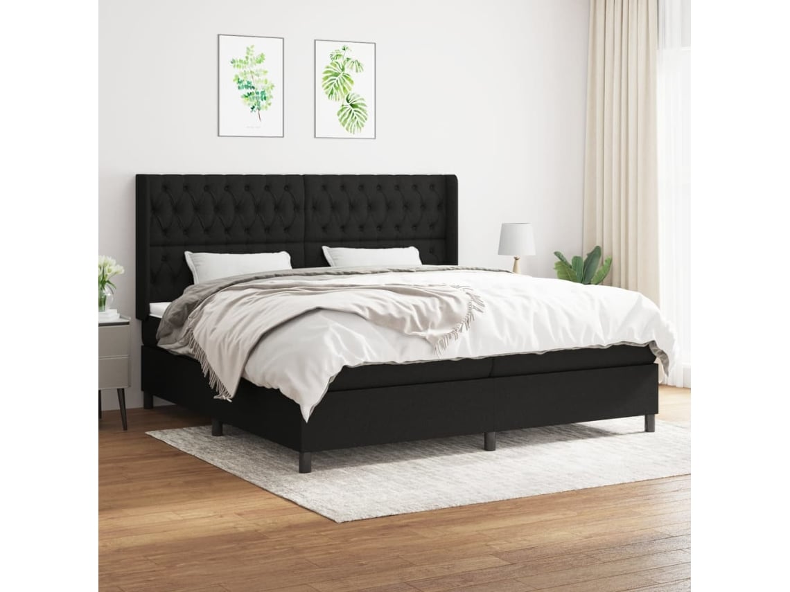 Cama Box Spring Con Colchón Tela Negro 200x200 Cm