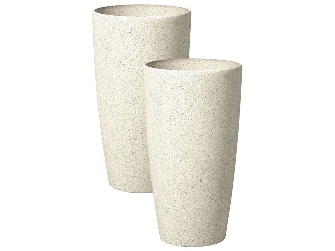 Conjunto de 2 macetas BELIANI Abdera de Mezcla de piedra Beige 31x31x58