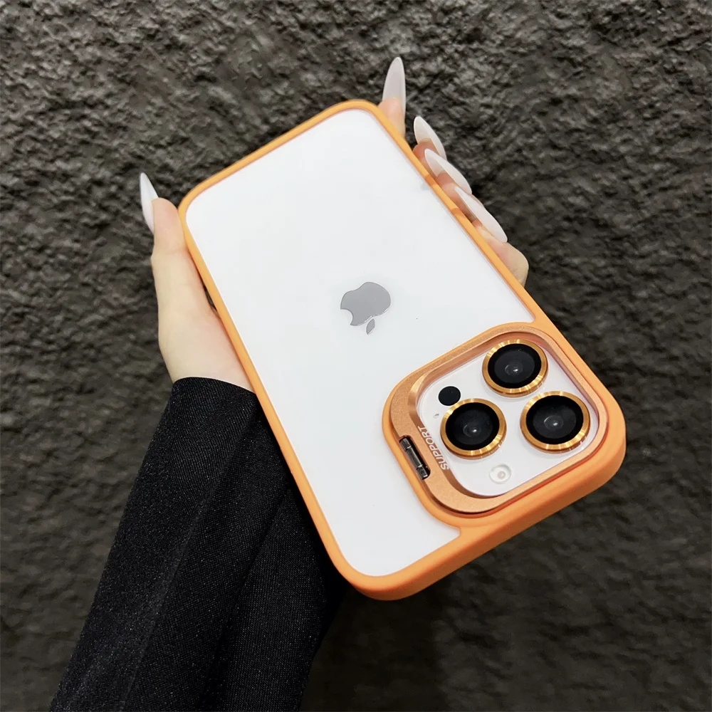 (iphone 14 Plus, Naranja) Funda Para Iphone Con Protección De Cristal Transparente Para La Cámara.