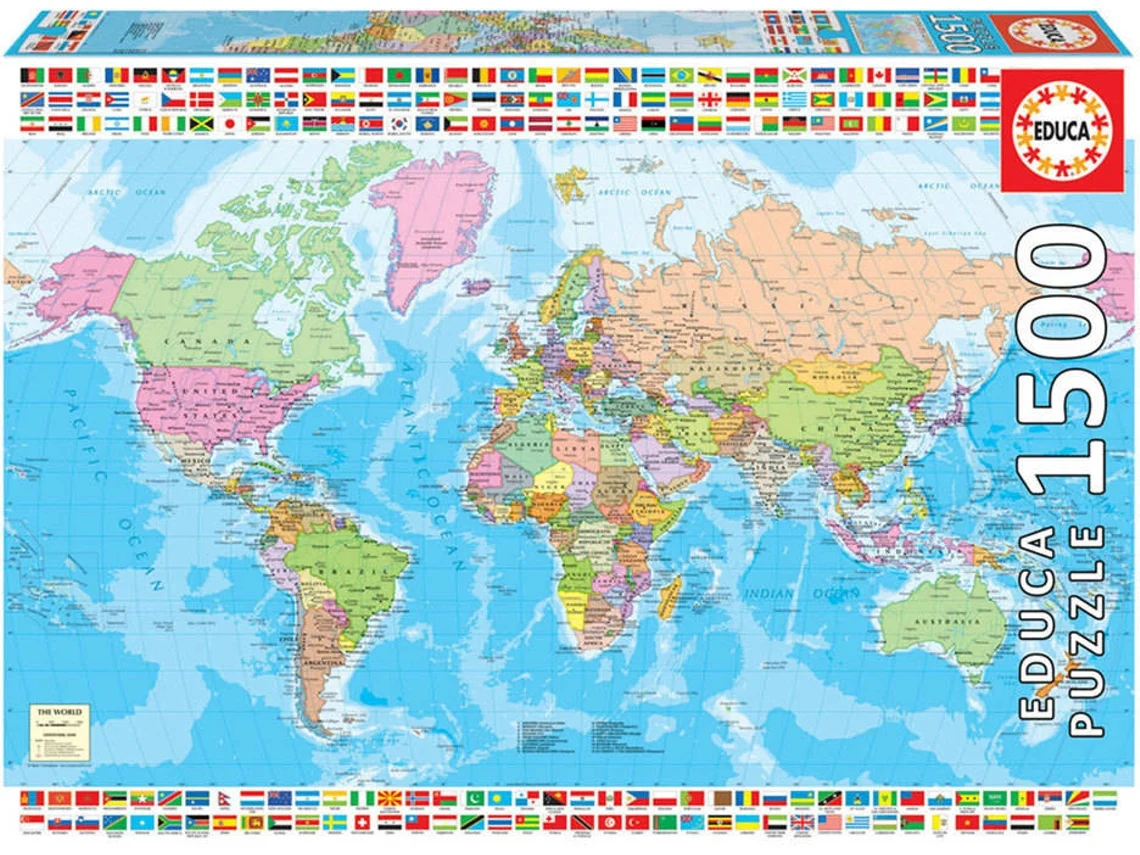 Puzzle EDUCA 1500 Mapamundi Político (Edad Mínima: 12 Años - 1500 Piezas)