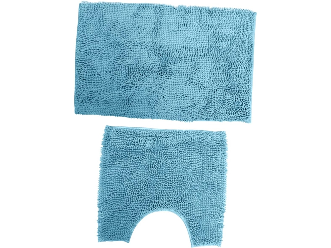 Juego De 2 Alfombrillas De Baño De Chenilla, Antideslizantes, Absorbentes Y Fáciles De Limpiar, Color Azul.