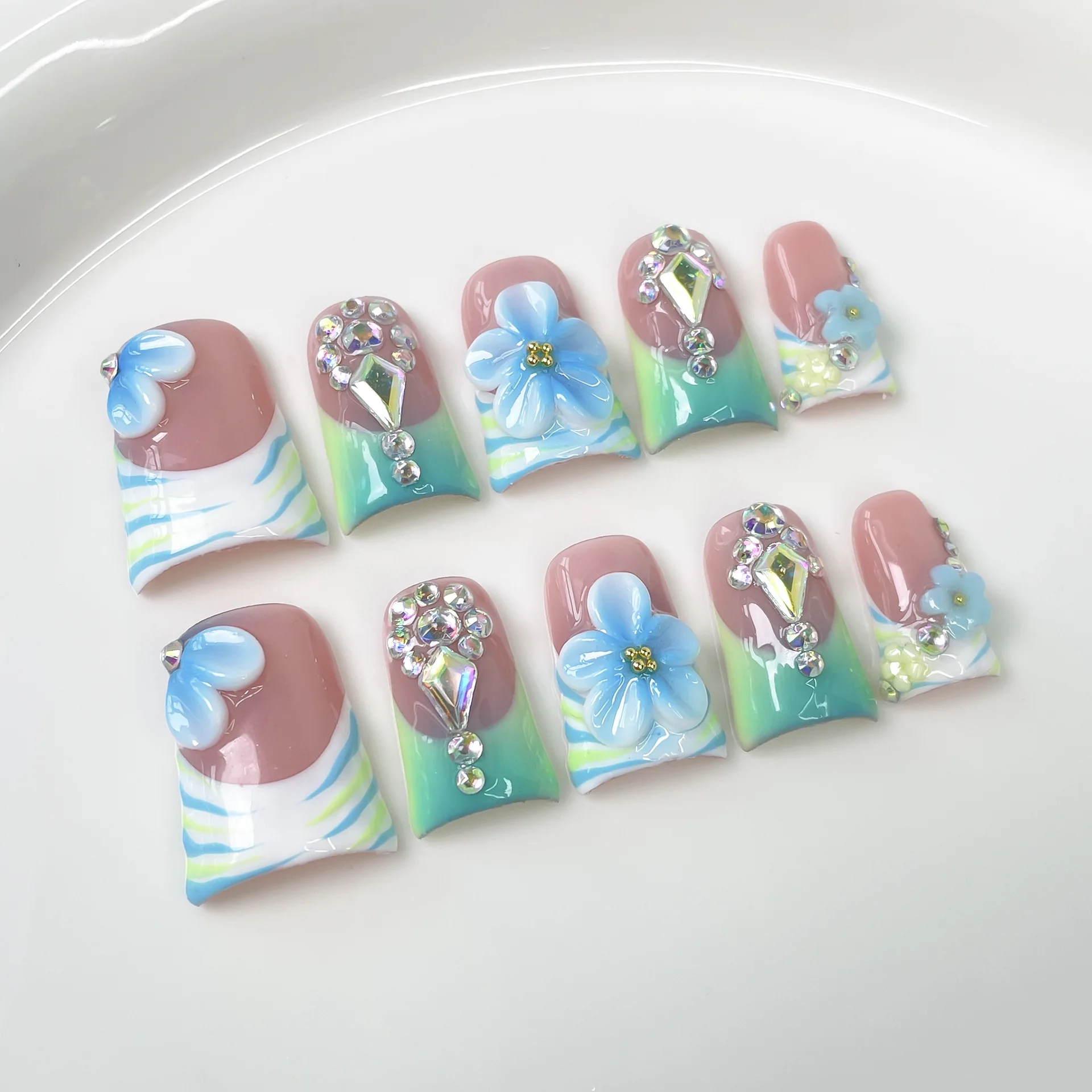 (645-m) 10 Pegatinas De Uñas Rosas Con Forma De Pico De Pato Para Aplicar A Mano