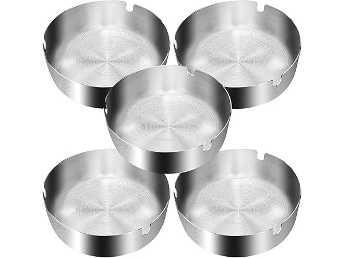 Cenicero de acero inoxidable, juego de 5, diseño moderno y portátil para mesa, para uso interior y exterior, multifuncional STELASPLEN