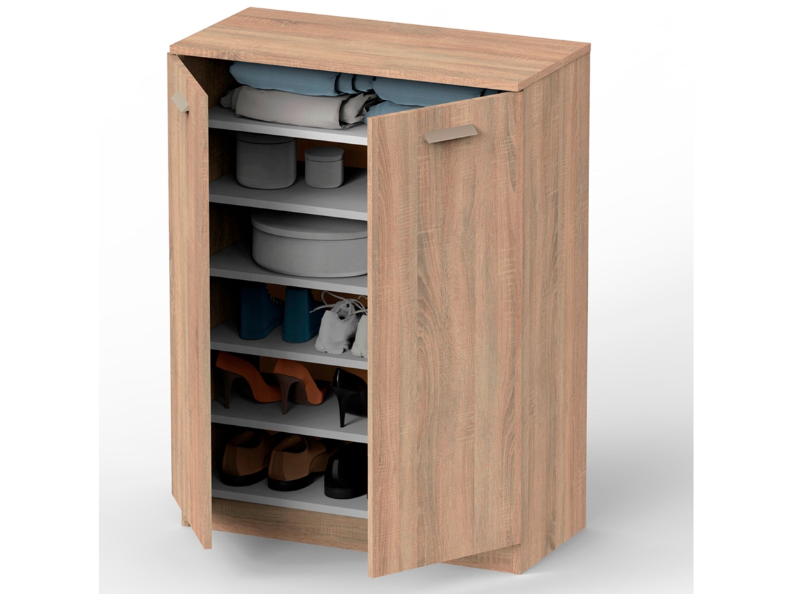 Armario Dormitorio, Multiusos, Baño, Mueble Cocina, Zapatero 2 Puertas 5 Estantes101x74x36 Cm Briebe Nova Madera