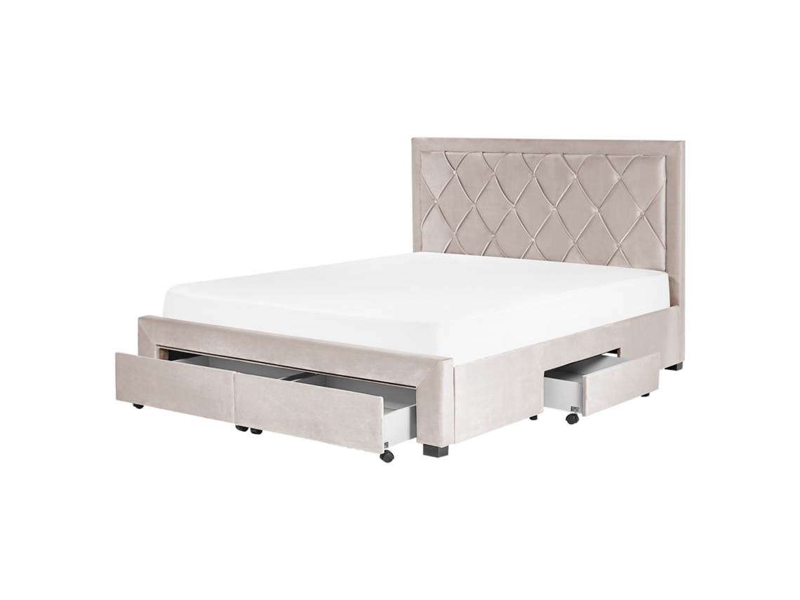 Cama con almacenaje BELIANI Lievin de Terciopelo Beige 165x217x122