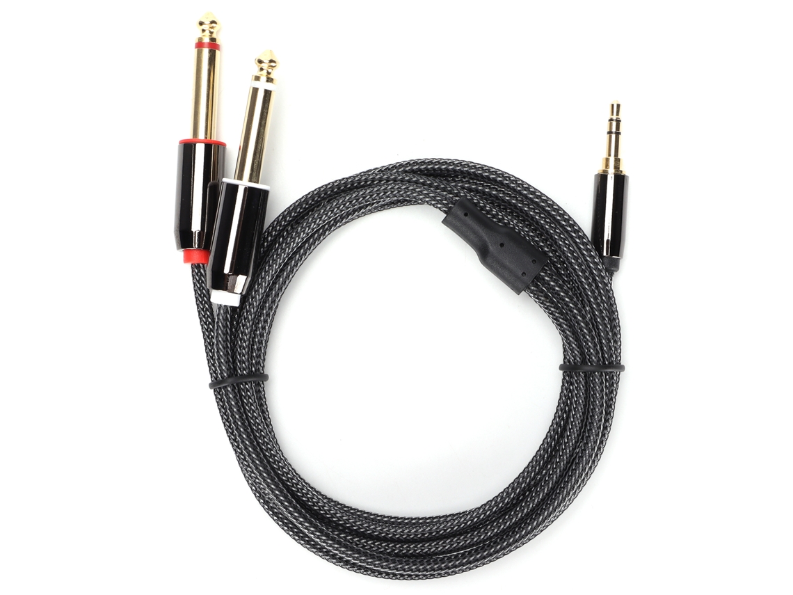 Cabo De Áudio 3.5mm Para Dual 6.35mm Macho A Macho Com Conectores Revestidos De Ouro Jk-366
