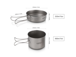 Juego De Utensilios De Cocina Ultraligeros De Titanio Para Camping, De 900 Ml Y 350 Ml, Con Asas Plegables.