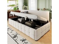Sofá Cama De Terciopelo Beige, 90x200 Cm, Hidráulico, Texturizado, Sin Brazos.