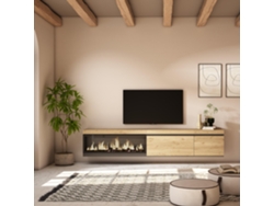 Mueble TV, Televisión, 237x45x35 cm, Para TV gran formato, Chimenea eléctrica XXL, Colgado, Suspendido, Roble SKRAUT HOME