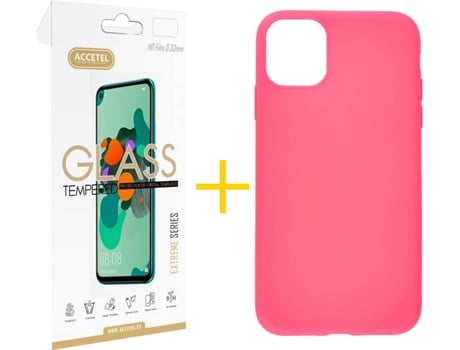 Kit Carcasa y Protector iPhone 11 Pro Max Skyhe Silicone Rosa