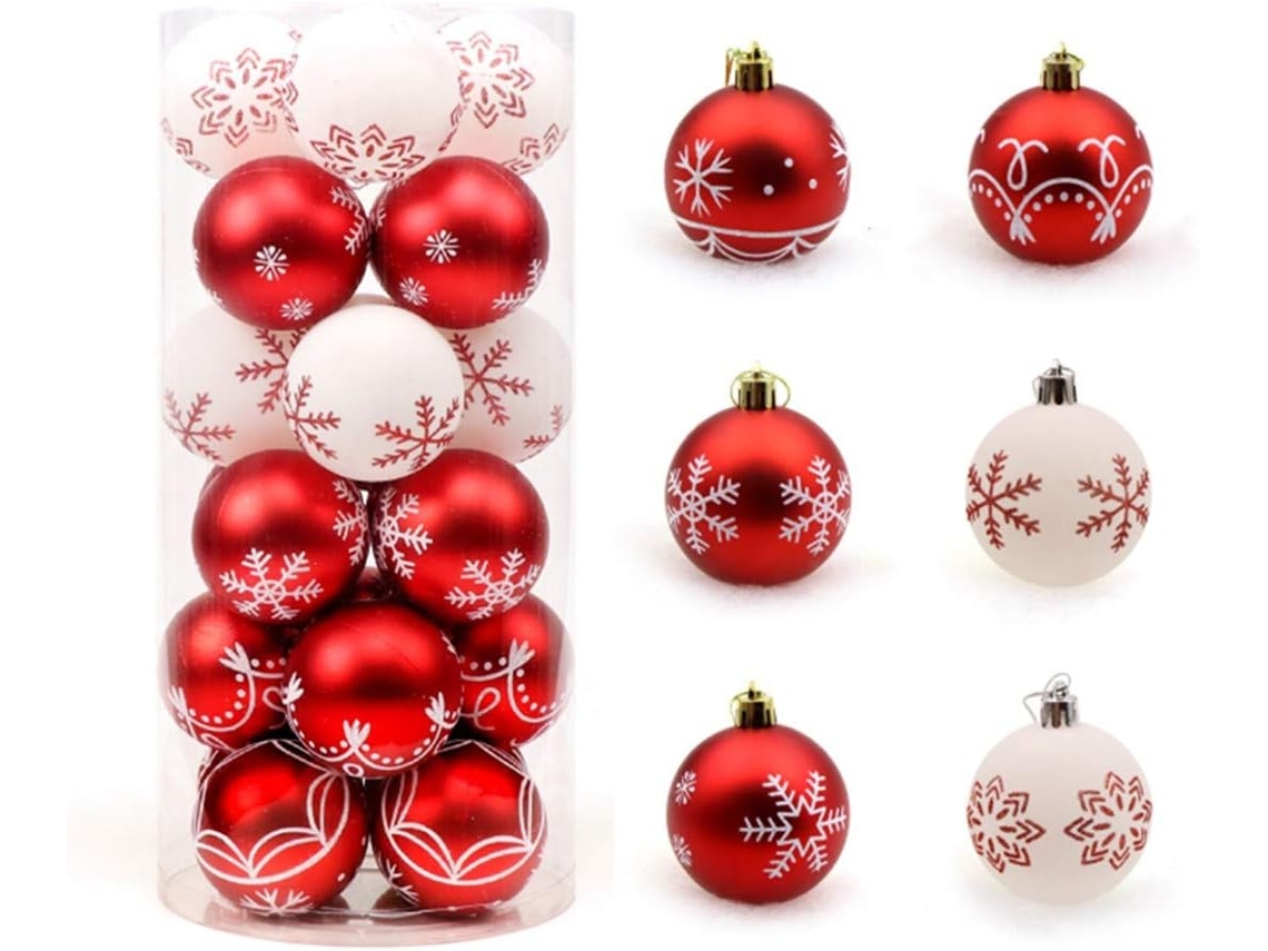 24 Uds. De adornos navideños de 6cm de plástico inastillable, decoraciones para árboles de Navidad, bolas de Navidad, adornos colgantes