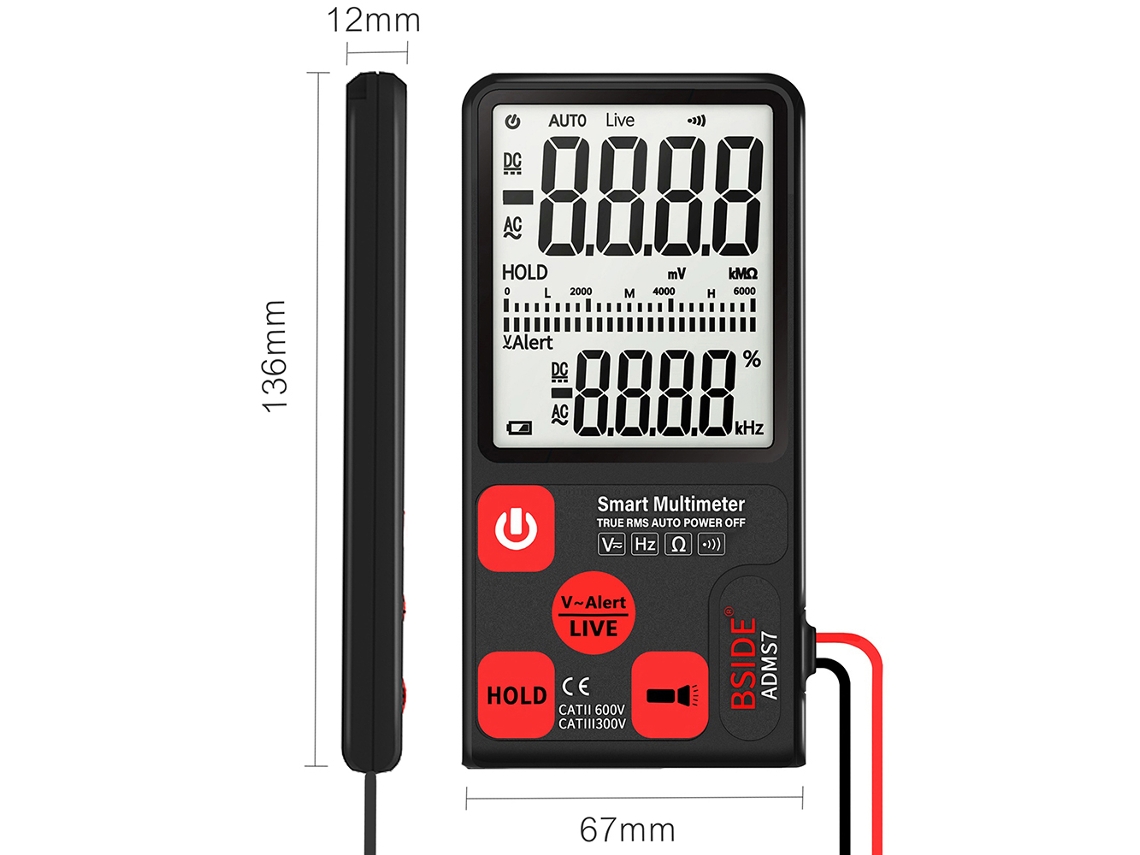 Multímetro Digital Bside Adms7 True Rms Con Pantalla Lcd, Medición De Voltaje Cc/ca, Resistencia, Frecuencia Y Prueba De Continuidad.