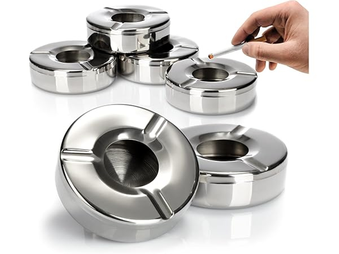 6 Ceniceros De Acero Inoxidable: Resistentes Al Viento, Con Tapa Extraíble Para Evitar Que Las Cenizas Salgan Volando, Hogar
