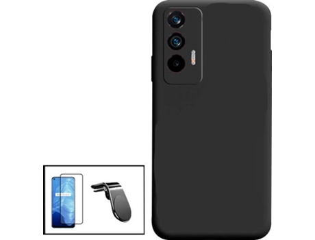 Kit Protector de Cristal Templado 5D Full Cover, Funda Silicona Liquida y Soporte Magnético L Safe Driving Coche Realme GT Neo2T PHONECARE Negro