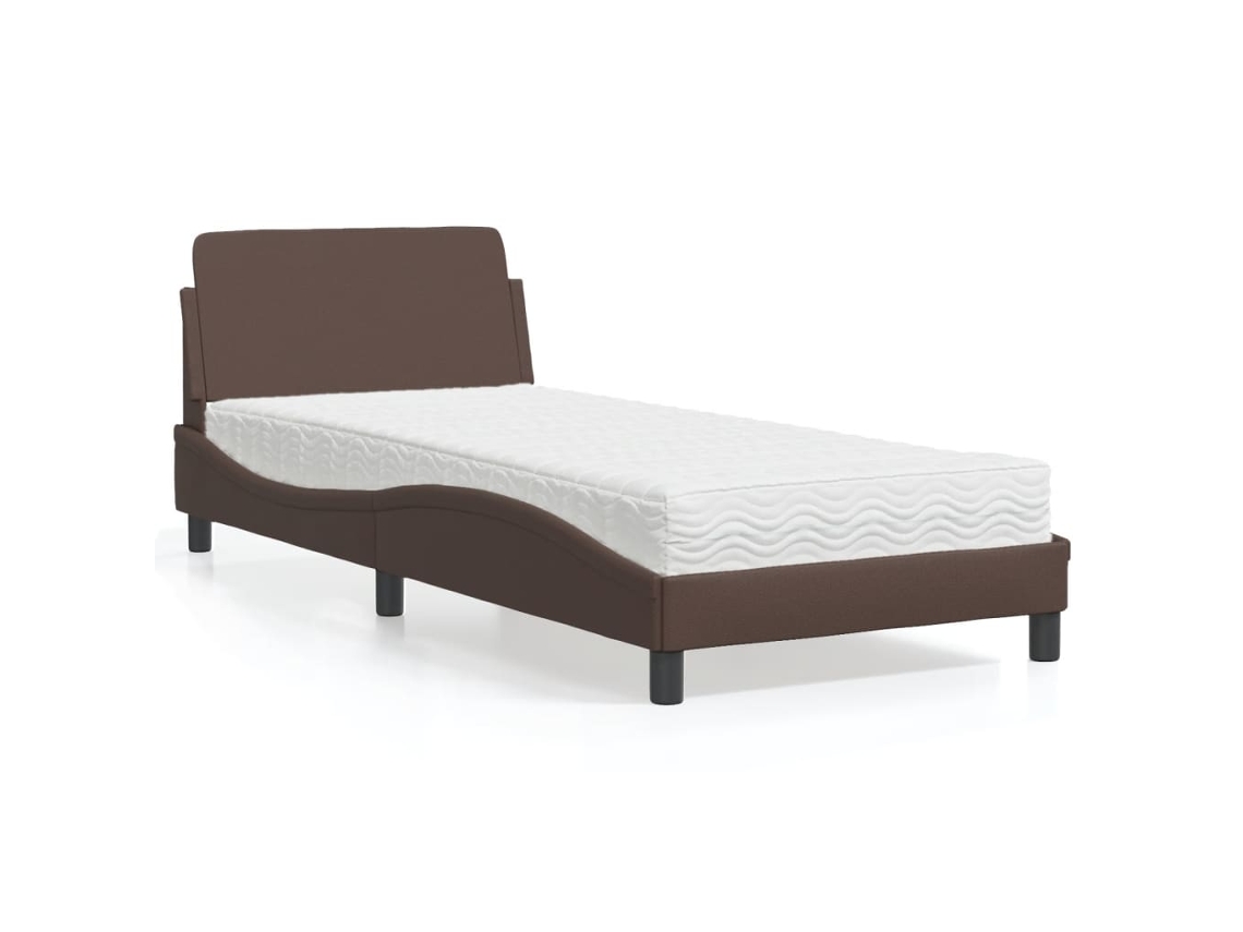Cama Con Colchón Cuero Sintético Marrón 80x200 Cm