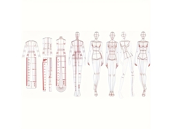 Conjunto de 8 Peças Moda Ilustração Régua Esboço Estêncil Régua Costura Padrão Humanoid Design Vestuário Medidas e Combinações MDUG