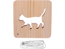 Lámpara De Noche Led De Madera Con Forma De Gatito Hueco Para Grabar, Con Luz Blanca Cálida Suave, Compatible