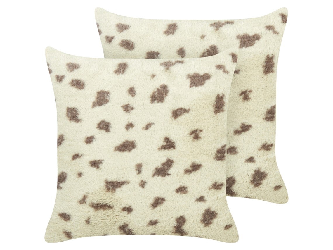Conjunto De 2 Almofadas Decorativas Beliani Kasra De Pelo Sintético Creme 45x45x4